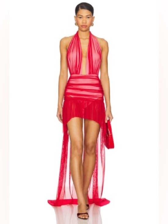 Norma Kamali Dresses & Skirts - Norma Kamali Hi Low Halter Dress in Tiger Red